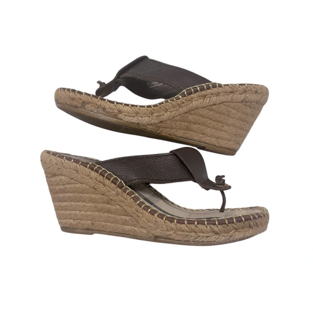 Burberry Nova Check‎ Brown Leather Espadrille Wedge Slides Sandals